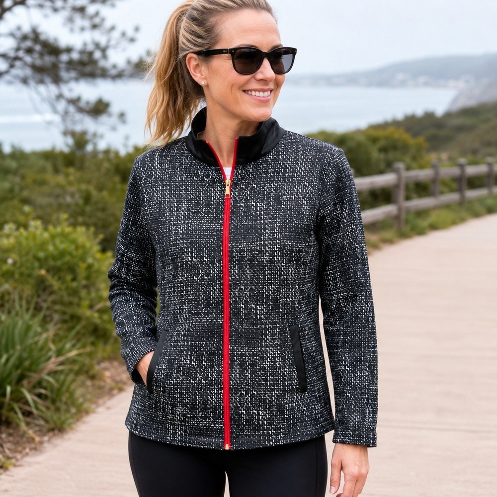 Birdee Sport Womens L Full Zip Athletic Jacket Black White Stretch Australia